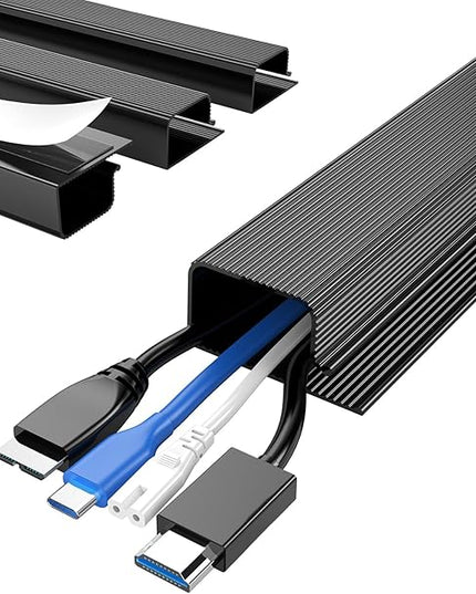 Delamu 4 Pack Cord Organizers for Desks, 62.8in Cable Organizer Cable Management Under Desk, Self Adhesive Wire Management Raceway, Desk Organizers and Accessories for Office&Home Organization, Black
