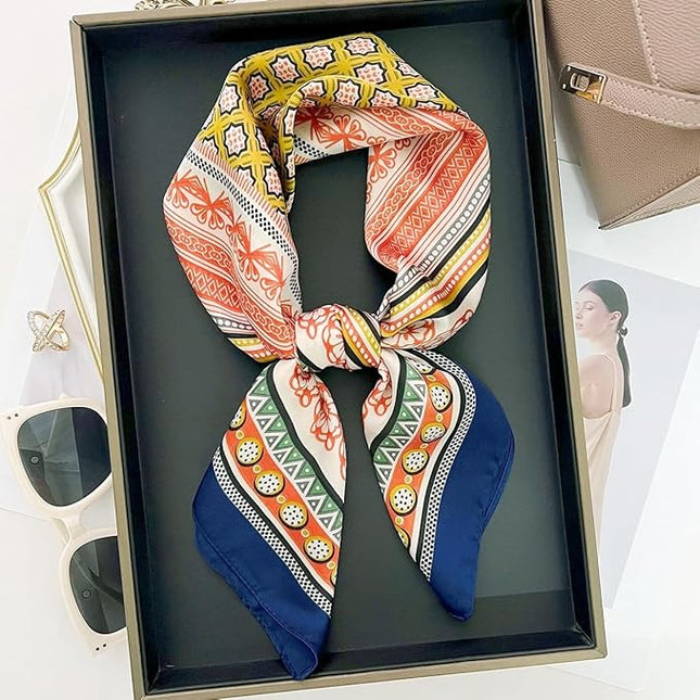 MINIDORA Satin Scarves for Women 27.5 × 27.5 inches Medium Square Elegant Silk Feeling Head Scarf