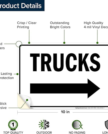 Trucks Right Sign, 10x7 Inches, 4 Mil Vinyl Decal Stickers Weather Resistant, Made in USA by My Sign Center