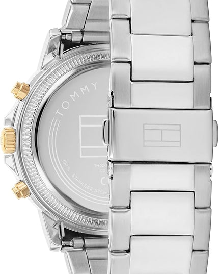 Tommy Hilfiger Men's Multifunction Quartz Watch – 44mm Stainless Steel Case, Double-Layer Dial, Link Bracelet, Skeleton-Inspired Design - Gift for Him