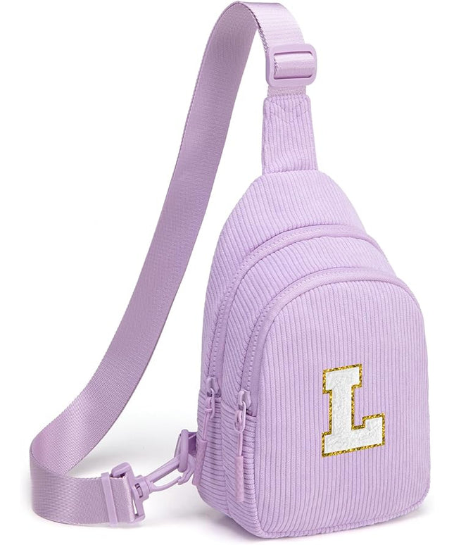 Viverte Small Corduroy Sling Bag Initial Crossbody Bag Fanny Pack for Girls Personalized Birthday Gifts for Teen Girls Gifts