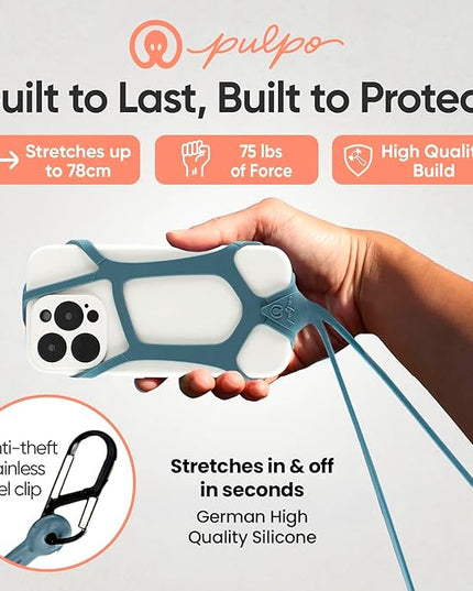 Pulpo Safety Cell Phone Lanyard Grey Fits Smartphones 6.1 to 6.8” - Anti Theft Phone Strap for Men & Women, Lanyards for Phones, Hiking Phone Holder & Cellphone Lanyard, Silicone Crossbody Straps