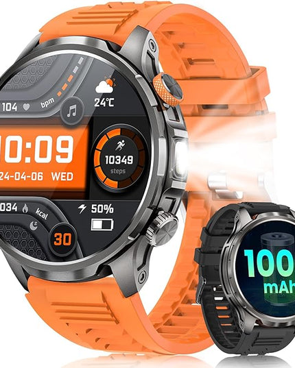 Military Smart Watches for Men, 1.91" Men's Smart Watch with 1000mAh/5 ATM Waterproof/LED Flashlight/110+ Sport Modes/Heart Rate/SpO2/Sleep Monitor, Fitness Tracker Watch for Android & iPhone (Black)