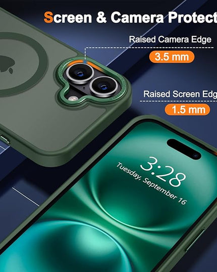Hython Case for iPhone 16 Plus Case Magnetic Translucent Matte Phone Cases 6.7" [Compatible with MagSafe] Thin Slim Fit Shockproof Bumper Hard Protective Cover for Women Men Girls, Dark Green