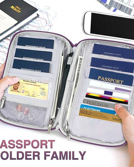 Passport Holder Family, Women Rfid Blocking Passport Wallet, Travel Essentials Premium Wallets, Waterproof Passport Holders Bag for Men Traveling, Travel Document Organizer Credit Cards Case