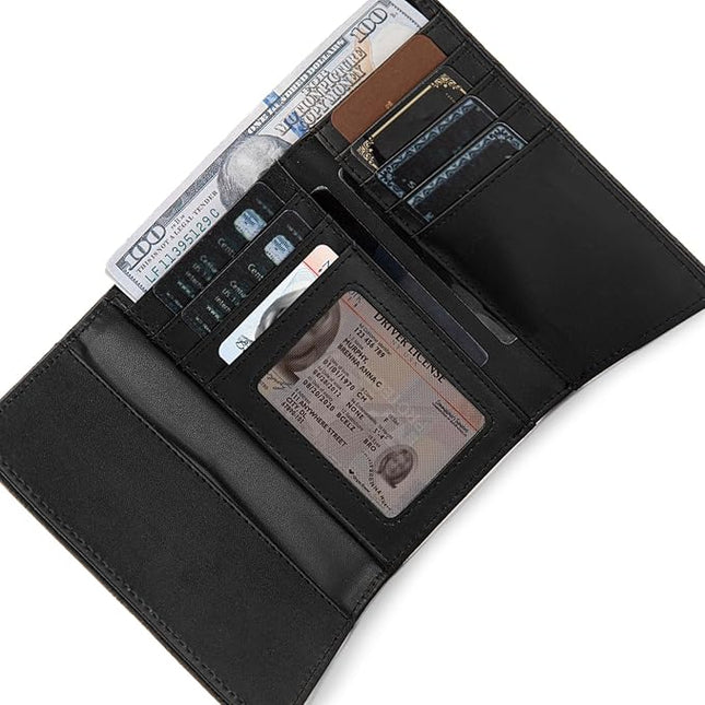 Montana West Small Black Wallet for Women Western Embossed Floral Wallet Trifold Credit Card Cash Wallets Ladies Female Travel Clutch Wallets with ID Window
