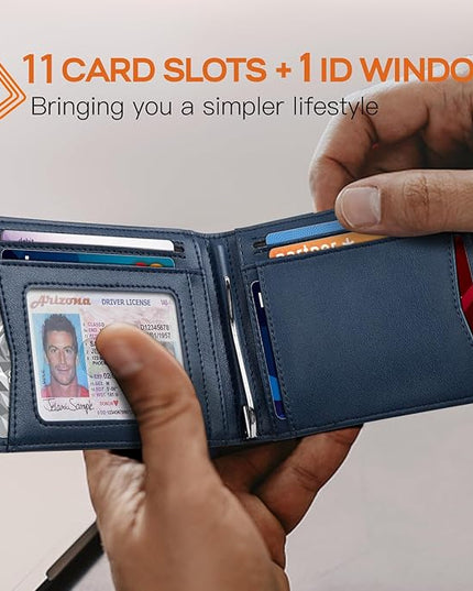 RUNBOX Slim Wallet for Men Genuine Leather RFID Blocking Bifold Minimalist Front Pocket Mens Wallet with Money Clip Thin Gift Box