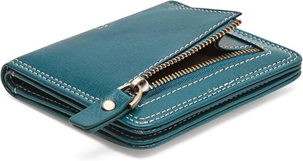 TFKGS Slim Wallet for Women RFID Wallet Women Small Wallets Woman Thin Credit Card Holder RFID Blocking Bifold Compact Pocket Ladies Leather Peacock Blue Mini Purse