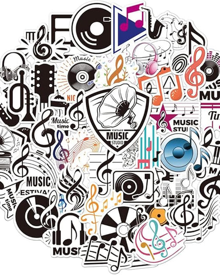 Retro Music Note Vinyl Stickers, 50 PCS Waterproof Graphic Symbol Decals for Laptops, Scrapbooking, Journals, Notebooks, Water Bottles, Suitcases, Phones & DIY Decor