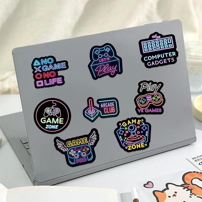 50Pcs Neon Game Stickers, Video Game Stickers, Gamer Waterproof Vinyl Decals for Laptop, Water Bottle, Skateboard, Gamer Decor, Party Favors Gifts