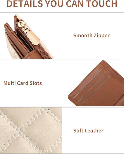 FALAN MULE Small Wallets Woman Leather Bifold RFID Blocking Card Holder With Zipper Coin Pocket