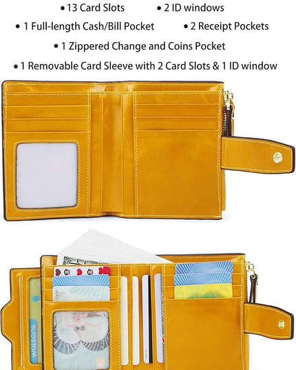 AINIMOER Women's RFID Blocking Leather Small Compact Bi-fold Zipper Pocket Wallet Card Case Purse with id Window
