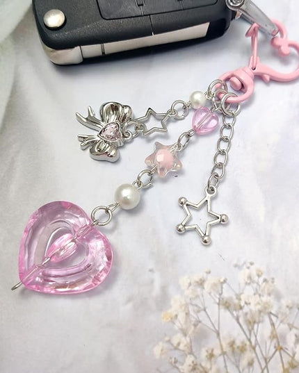 Keychain for Women Gold Bow Angel Wings KeyChains Novel Star Heart Strawberry Racket Pendants Bag Charm Key Chains