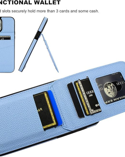 KIHUWEY Compatible with iPhone 13 Pro Max Case Wallet with Credit Card Holder, Premium Leather Magnetic Clasp Kickstand Heavy Duty Protective Cover for iPhone 13 Pro Max 6.7 Inch (Lichee Light Blue)