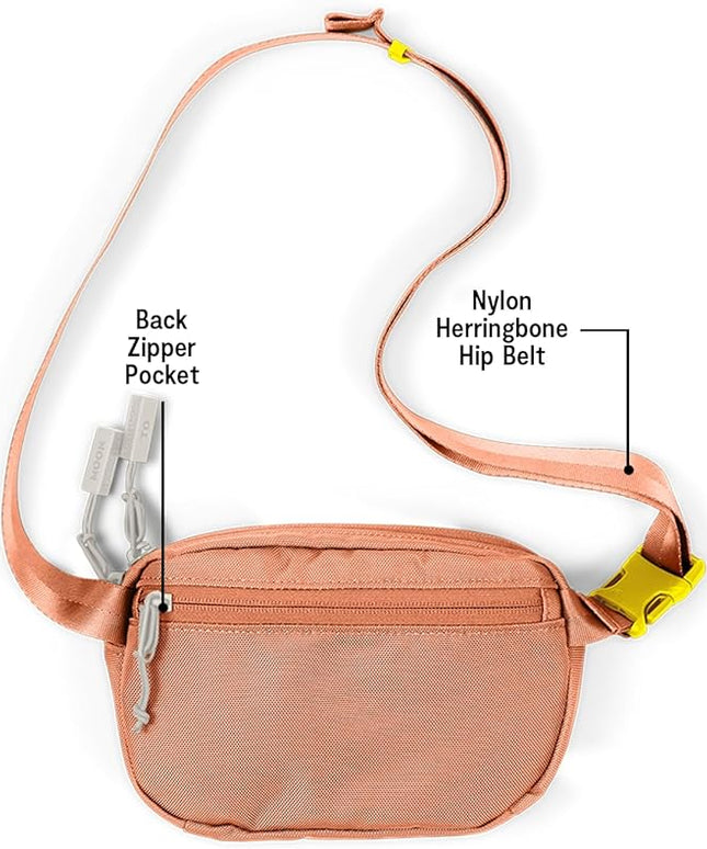 Baboon to the Moon Fanny Pack Mini 1.5L Compact Waist Bag Water Repellent Crossbody Belt Bag Lightweight Travel Everyday Bag for Men Women, Sunset Coral