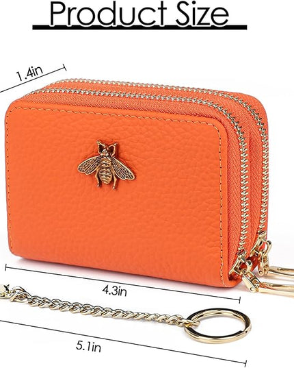 imeetu RFID Credit Card Holder, Small Leather Zipper Card Case Wallet for Women