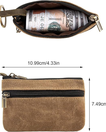 Canvas Coin Purse for Men,Small Cloth Change Purse for Coins,Small Fabric Coin Pouch for Men,Mens Zipper Coin Purse,Mini Key Money Change Wallet