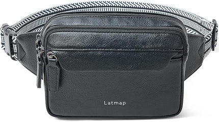 LATMAP 3L Fanny Packs for Women Cross Body Bag Vegan Leather Chest Belt Bag Fashion Waist Pack Small Bum Bag Crossbody for Travel Running Workout, Black