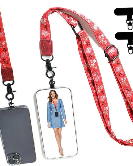 Adjustable Lanyard for Phone, Camera, Name Tags, ID card, Keychain and Wristlet Straps with 2 phone pads(Black)