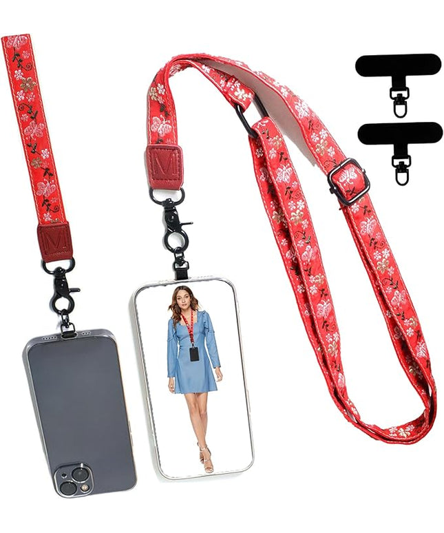 Adjustable Lanyard for Phone, Camera, Name Tags, ID card, Keychain and Wristlet Straps with 2 phone pads(Black)