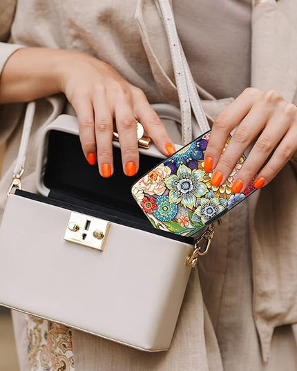 Atufsuat Credit Card Holder, Mini Aluminum Card Wallet RFID Blocking Slim Metal Hard Card Case for Women Men, Mandala Flower