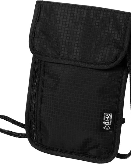 Travel Neck Wallet,Black Rfid Blocking Passport Holder,Wear Resistant Neck Pouch,Security Lightweight Passport Wallets for Women Men (7.87" x 5.5")