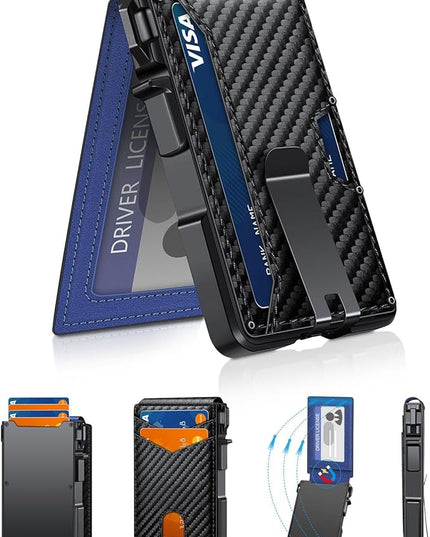 ZALVEX Wallet for Men, Mens Minimalist Wallet 9-13 Cards, Slim Compact Wallet with Money Clip & ID Window, RFID Blocking Smart Pop Up Card Wallet, Metal Aluminum Credit Card Holder Bifold Wallet