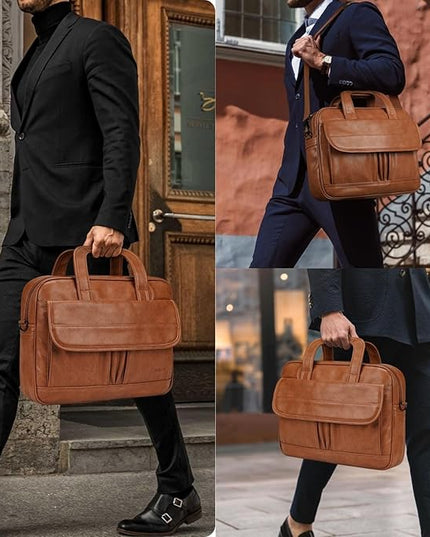 Taygeer Leather Laptop Bag for Men Women, Premium Laptop Briefcase Fits Up to 15.6 Inch Notebook, Waterproof Portable Shoulder Messenger Crossbody Bag Carry On Case for Travel Business Office, Brown