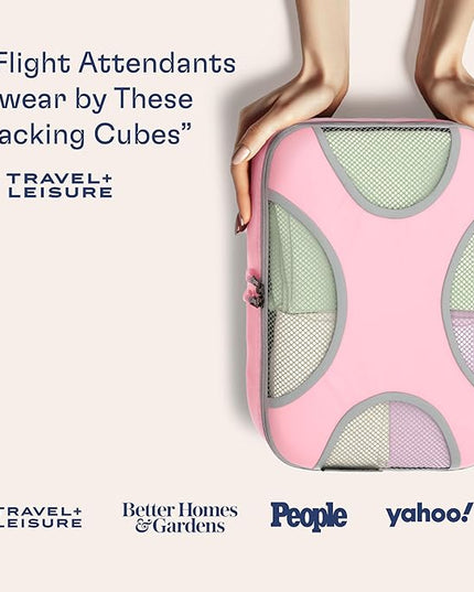 Shacke Premium 8 Packing Cubes Set - Lightweight Mesh Travel Luggage Organizers with Laundry Bag, 8-Piece Suitcase Storage System (Summer Pink)