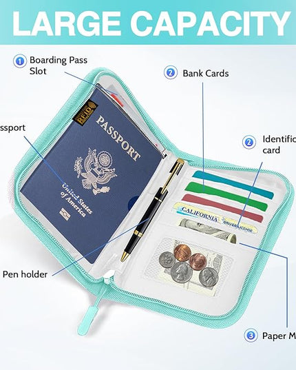 Passport Holder for Travel, Women Rfid Blocking Passport Wallet, Travel Essentials Premium Wallets, Waterproof Passport Holders Bag for Men Traveling, Travel Document Organizer Credit Cards Case