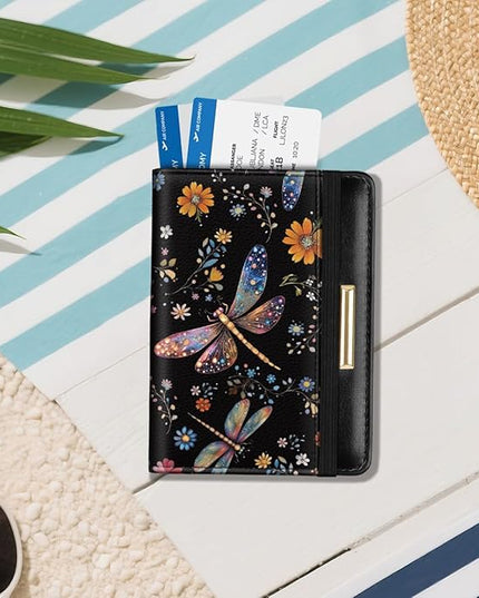 Passport Holder Cover Travel RFID Blocking Passport Cover Rose Gold Cute Flowers Passport Wallet with Elastic Band for Women