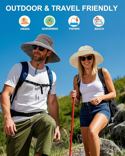 Sun Hats for Women, Wide Brim Waterproof Bucket Hat, Summer Beach Packable Ponytail Hat,UPF 50+ UV Protection