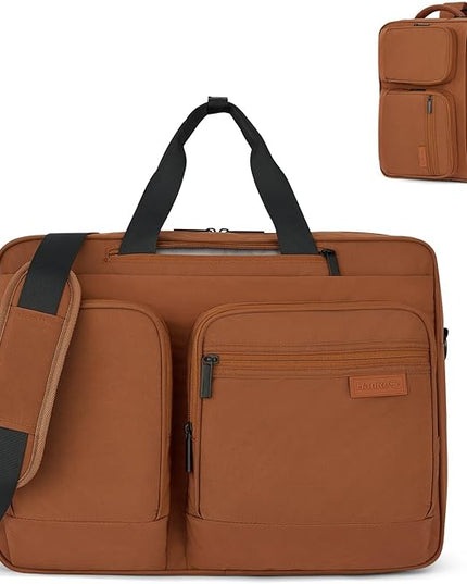 Hanke Convertible Laptop Bag, 3 In 1 Briefcase Backpack 17.3 Inch Computer Bag for Men Women, Travel Laptop Briefcase Messenger Bag, Underseat Carry On Personal Item, Reddish Brown