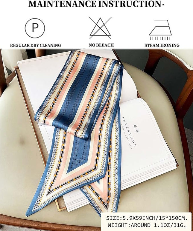 Head Scarf Purse Handle Neck Satin Hair Scarfs For Bag Lightweight Silky Long Thin Women's Fashion Scarves 59 * 5.9”