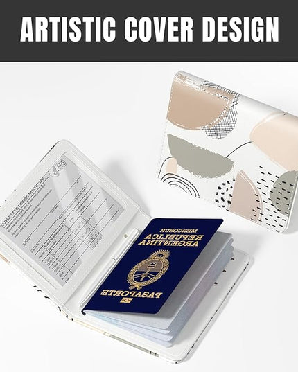 Rimilak Passport Holder, RFID Blocking Passport Cover Wallet Travel Essentials, Leather Travel Air Ticket Documents Organizer Protector for Women and Men, Modern Art