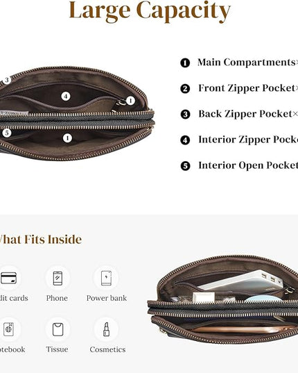S-ZONE Fanny Packs for Women Genuine Leather RFID Blocking Crossbody Bags Purses Sling Waist Chest Bag Gifts Travel Running Adjustable Strap Men