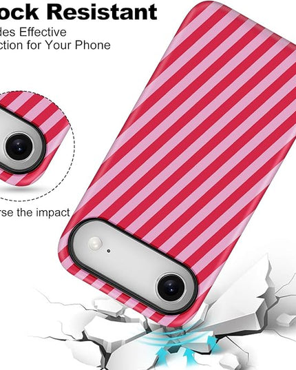 Magnetic for iPhone 17 Air Case Cute Diagonal Stripes Phone Case, Shockproof Slim TPU and Hard PC Protective Phone Cover Compatible with MagSafe Designed for Women Girls,Red