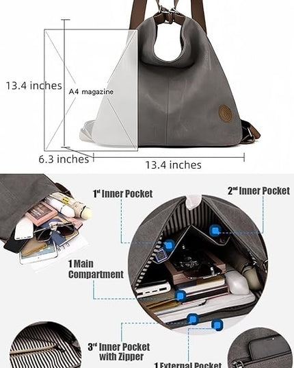 Multi Ways Convertible Canvas Shoulder Bag Tote Purse Backpack Crossbody Bags for Women Trendy Vintage Small Travel