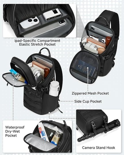 Somago Sling Backpack with USB Charging Port Water-Resistant Tactical Backpack Crossbody Chest Bag with Anti-theft Pocket