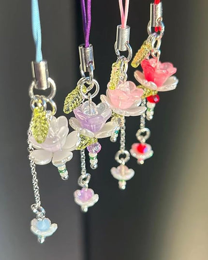 Agromusk Pink Flower Phone Charms,Cute Beaded Lotus Flower Phone Strap Handmade Decor for Women Y2K Accessories Keychain Bag Pendant Gift