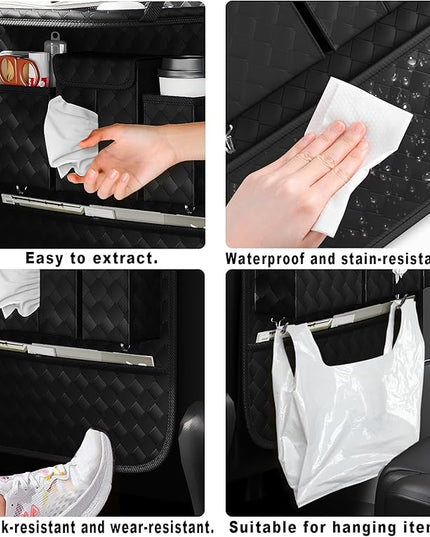 GMQ Back Seat Car Organizer 1 Pack,Backseat Organizer with Tray,Multifunctional Car Seat Back Storage Box with Foldable Tablet Holder (Black, Weave)