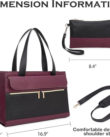 Laptop Bag for Women 15.6 Inch, Professional Tote Briefcase Purse, Eco-friendly Leather Teacher Bag Work Bag for Business
