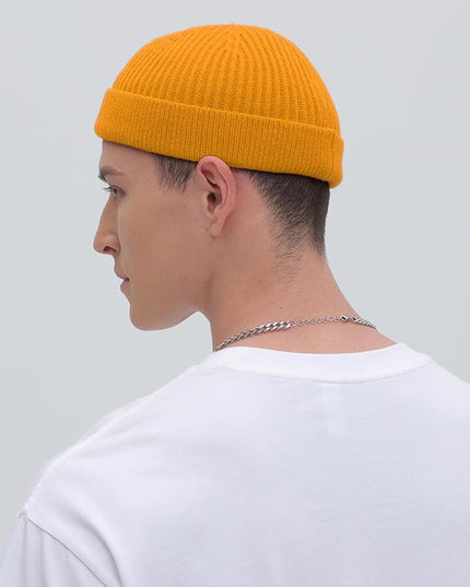 ROYBENS Thin Swag Wool Short Fisherman Beanie for Men Women, Knit Cuff Trawler Beanie Watch Hat, Soft Spring Fall Skull Cap