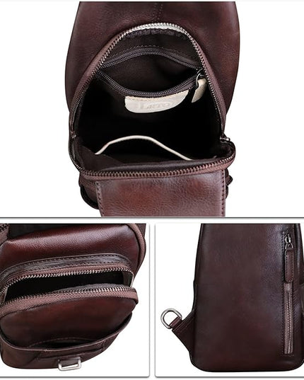 Genuine Leather Sling Bag for Women and Man Handmade Retro Hiking Crossbody Backpack Purse Chest Shoulder Daypack