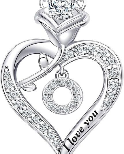 Rose Heart Pendant Necklace Gifts for Wife, Engraved 'I love you' Gift for Wife Girlfriend, Anniversary Birthday Eternity Jewelry Present for Women, Moissanite Necklace Gift for Her