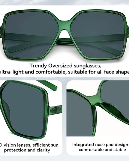 Dollger Oversized Square Sunglasses for Women Big Large Wide Fashion Shades for Men UV Protection Unisex