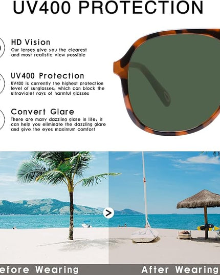 YDAOWKN Retro Square Aviator Sunglasses for Womens Mens Vintage 70s Double Bridge Sun Glasses