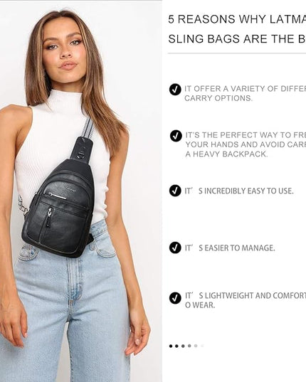 7L Sling Bag For Women Men Backpack Fanny Pack Crossbody Chest Travel Shoulder Belt Bags Purse Handbag PU Leather