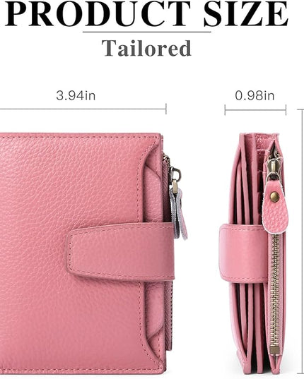 FALAN MULE Women's Genuine Leather Wallet, Compact Size, RFID Blocking, 14 Slots, 2 Zippered Pockets, 2 Bill Compartments, Includes Coin Pouch, Card Holders, AY-Lichee Pink