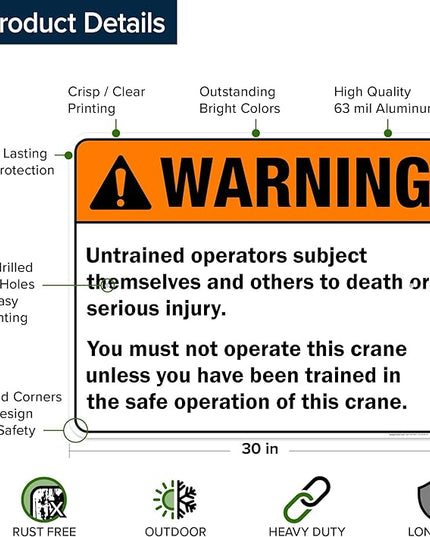 Warning Untrained Operators Subject Themselves And Others To Death Sign, 24x30 Inches, Rust Free .063 Aluminum, Fade Resistant, Made in USA by My Sign Center